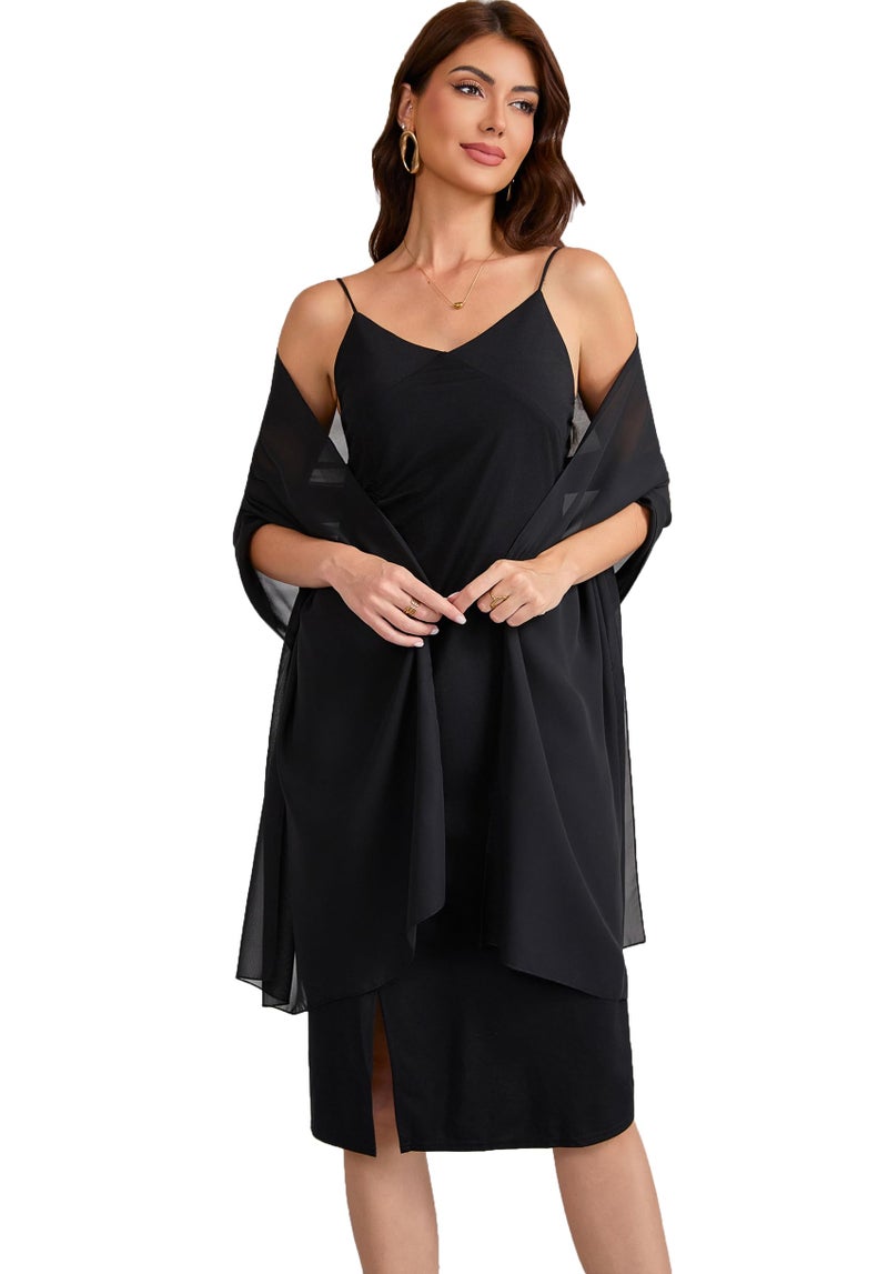 Baoqiya Women's Shawls and Wraps for Evening Dress Chiffon Shawl Soft Elegant Silky Pashmina Wedding Bridal Scarf(Black, 79"Ã—19") - Image 3